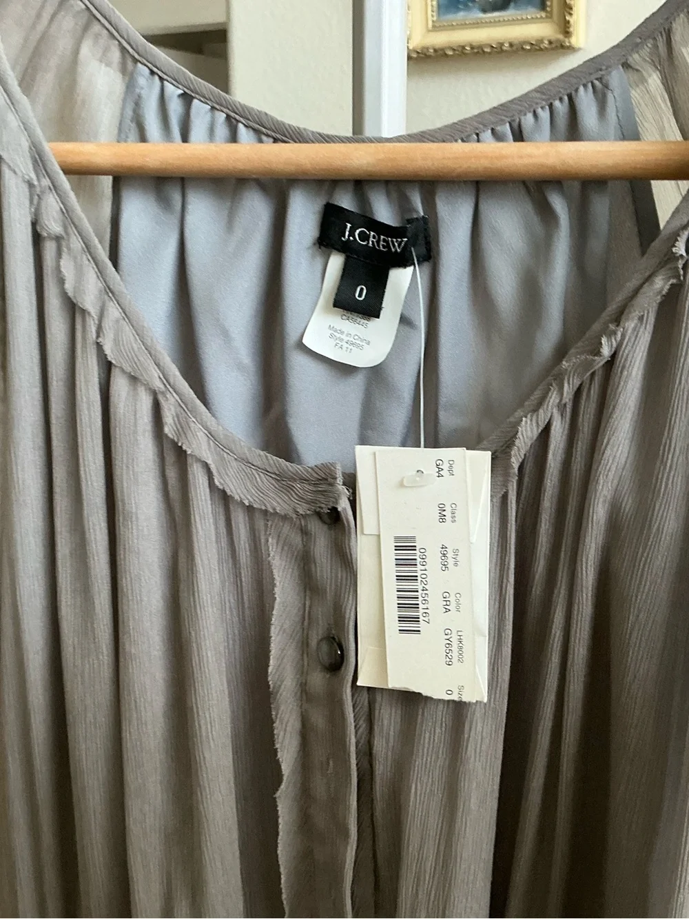 J. Crew Taupe Sheer Pleated Button-Front Mini Dress